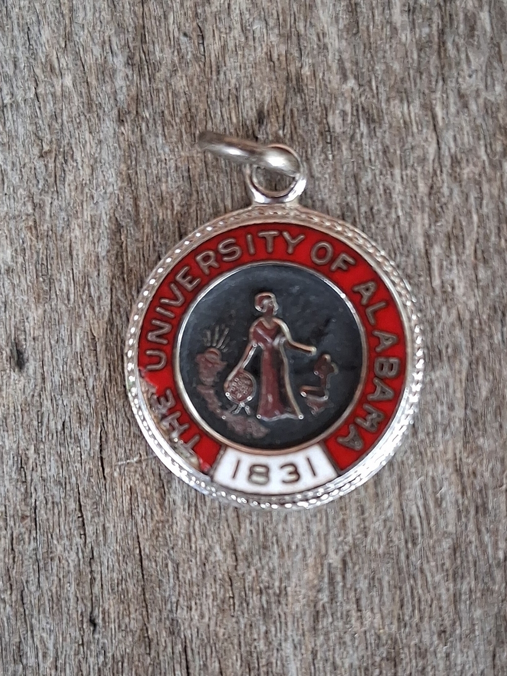 Vintage 1970's Sterling SilverUniversity of Alabama Red And Silver Charm Pendant